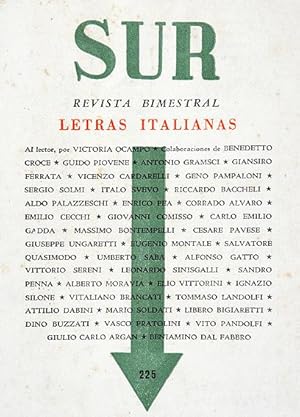 Imagen del vendedor de Revista SUR No. 225 Nov-Dic 1953 : Letras italianas. Benedetto Croce: Soliloquio ; Antonio Gramsci: Cartas desde la crcel ; Italo Svevo: Alevosamente; Cesare Pavese: Poesa y libertad; Alberto Moravia: Luna de miel, sol de hiel a la venta por Lirolay