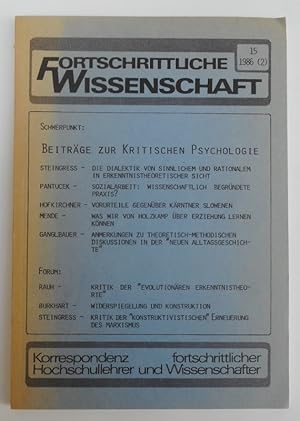 Immagine del venditore per Fortschrittliche Wissenschaft 15, 1986 (2). Schwerpunkt: Beitrge zur kritischen Psychologie. venduto da Der Buchfreund