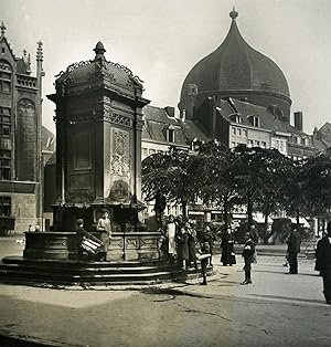Belgium Liege Market Place & Stock Exchange Old NPG Stereoview Photo 1900's