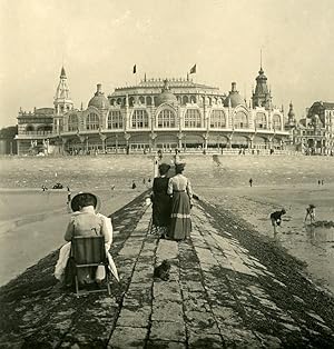 Belgium Ostend Oostende Kursaal taken from the sea Old Stereoview NPG 1900's
