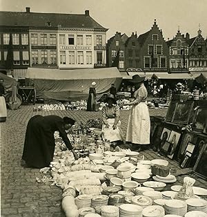 Belgium Bruges Brugge Market Day Grand Place Old NPG Stereoview Photo 1900's