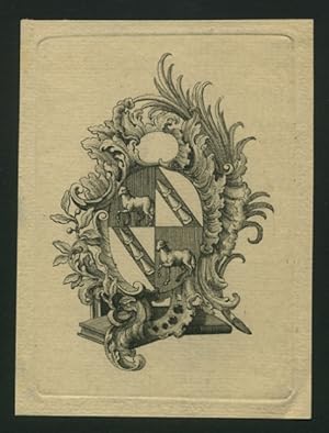 Bild des Verkufers fr Eine auf Bchern stehende Kartusche mit Wappenschild. zum Verkauf von Antiquariat  Braun