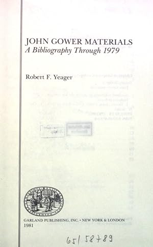 Bild des Verkufers fr John Gower Materials: A Bibliography Through 1979. zum Verkauf von books4less (Versandantiquariat Petra Gros GmbH & Co. KG)