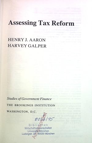 Seller image for Assessing Tax Reform. Studies of Government Finance : Second Series for sale by books4less (Versandantiquariat Petra Gros GmbH & Co. KG)