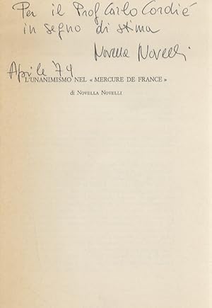 Bild des Verkufers fr L'unanimismo nel "Mercure de France". zum Verkauf von Libreria Oreste Gozzini snc