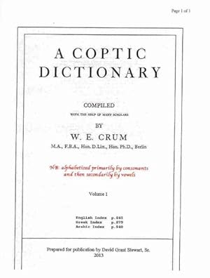 Imagen del vendedor de Coptic Dictionary a la venta por GreatBookPrices