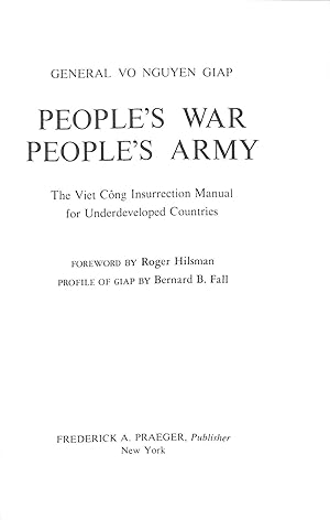 Imagen del vendedor de People's War Peple's Army: The Viet Cong Insurrection Manual For Underdeveloped Countries a la venta por WeBuyBooks