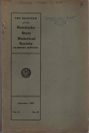 The Register of the Kentucky Historical Society Vol.21 No. 63 September 1923