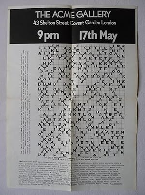 A poster for Jackson Mac Low at The Acme Gallery, London, on 17 May (1978), showing his '1st Shar...