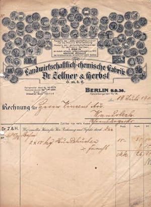 Rechnung der Landwirtschaftlich-chemischen Fabrik Dr.Zellner & Herbst G.b.b.H., Berlin S.O.36, He...