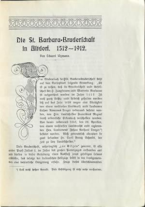 Bild des Verkufers fr Die St. Barbara-Bruderschaft in Altdorf. 1512-1912. zum Verkauf von Franz Khne Antiquariat und Kunsthandel
