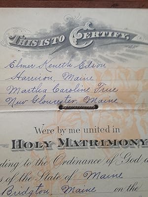 Maine Marriage Bond, Bridgton, Maine, 1927.