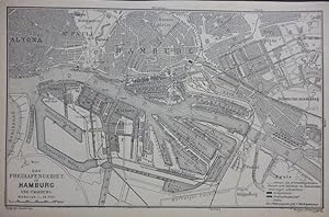 Orig. Holzstich: Hamburg - Plan vom Hamburger Hafen. Fig. 120. Das Freihafengebiet in Hamburg und...