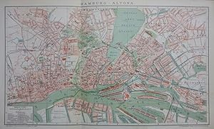 Orig. kolorierter Holzstich: Hamburg - Karte von Hamburg - Altona Im Maßstab 1 : 21.000, Brockhau...