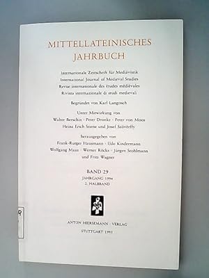 Bild des Verkufers fr Mittellateinisches Jahrbuch. Internationale Zeitschrift fr Medivistik. Band 29. 1994. 2. Halbband. zum Verkauf von Antiquariat Bookfarm