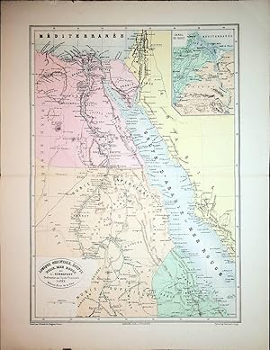 EGYPT, AND SUEZ CANAL MAP / ÄGYPTEN UND SUESKANAL LANDKARTE, BONNEFONT / VUILLEMIN 1885 Titel: Af...