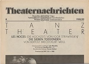 Bild des Verkufers fr Theaternachrichten Deutsches Nationaltheater Weimar 8 - 1988 / 89 zum Verkauf von Programmhefte24 Schauspiel und Musiktheater der letzten 150 Jahre