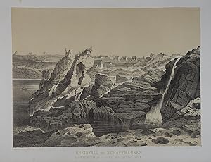 Rheinfall bei Schaffhausen bei Wassermangel - von der Züricher Seite. Tonlithographie nach E. Lab...