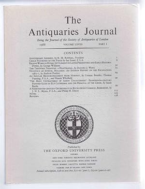 Seller image for The Antiquaries Journal, Being the Journal of The Society of Antiquaries of London, Volume LXVIII, 1988, Part I for sale by Bailgate Books Ltd