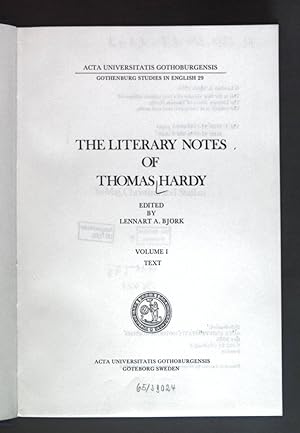 Seller image for The Literary Notes of Thomas Hardy: Vol. 1 Acta Universitatis Gothoburgensis - Gothenburg Studies in English 29 for sale by books4less (Versandantiquariat Petra Gros GmbH & Co. KG)
