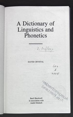 Bild des Verkufers fr A Dictionary of Linguistics and Phonetics. The Language Library zum Verkauf von books4less (Versandantiquariat Petra Gros GmbH & Co. KG)