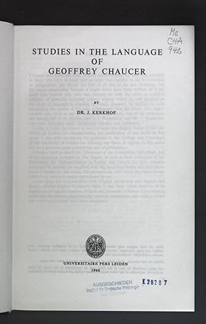 Bild des Verkufers fr Studies in the Language of Geoffrey Chaucer. Leidse Germanstische en Anglistische Reeks: Deel V zum Verkauf von books4less (Versandantiquariat Petra Gros GmbH & Co. KG)