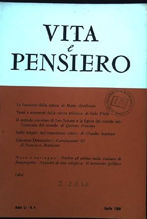 Seller image for La funzione della critica Vita e Pensiero, Anno LI, N.4 for sale by books4less (Versandantiquariat Petra Gros GmbH & Co. KG)