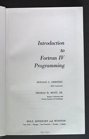 Image du vendeur pour Introduction to Fortran IV Programming. mis en vente par books4less (Versandantiquariat Petra Gros GmbH & Co. KG)