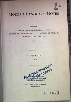 Bild des Verkufers fr Modern Language Notes: VOL.XXXIII (33) - 1918. zum Verkauf von books4less (Versandantiquariat Petra Gros GmbH & Co. KG)