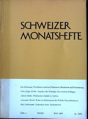 Imagen del vendedor de Verhltnis zwischen Parlament, Bundesrat und Verwaltung: in- Schweizer Monatshefte, Heft 3, 41.Jahrgang a la venta por books4less (Versandantiquariat Petra Gros GmbH & Co. KG)