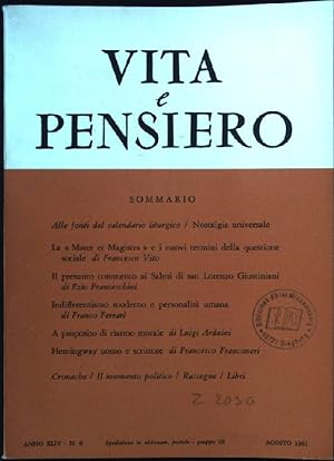 Seller image for La "Mater et Magistra" e i nuovi termini della questione sociale Vita e Pensiero, Anno XLIV, N.8 for sale by books4less (Versandantiquariat Petra Gros GmbH & Co. KG)