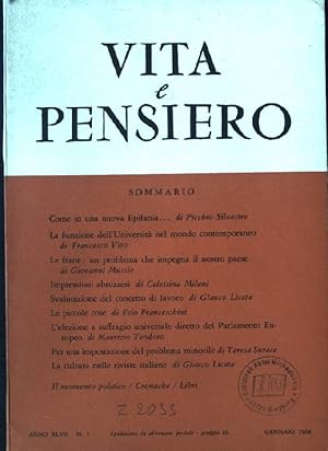 Imagen del vendedor de La funzione dell'Universita nel mondo contemporaneo Vita e Pensiero, Anno XLVII, N.1 a la venta por books4less (Versandantiquariat Petra Gros GmbH & Co. KG)