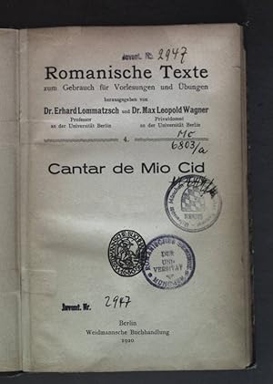 Seller image for Cantar de Mio Cid - Romanische Texte zum Gebrauch fr Vorlesungen und bungen: 4. for sale by books4less (Versandantiquariat Petra Gros GmbH & Co. KG)