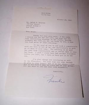 TYPED LETTER SIGNED by Frank Waters to Ralph H. Houston