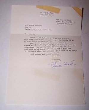TYPED LETTER SIGNED by Frank Waters to Ralph H. Houston