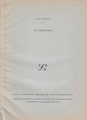 Bild des Verkufers fr La Toponymie. (Textes et langages de l'gypte pharaonique). zum Verkauf von Librarium of The Hague