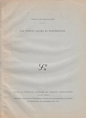 Bild des Verkufers fr Les textes sates et postrieurs. (Textes et langages de l'gypte pharaonique). zum Verkauf von Librarium of The Hague