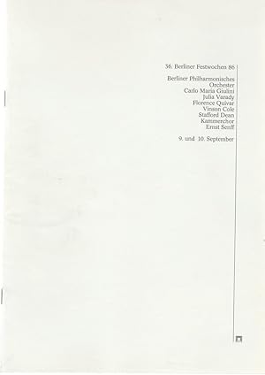 Programmheft 36. Berliner Festwochen 1986 Berliner Philharmonisches Orchester, Carlo Maria Giulin...