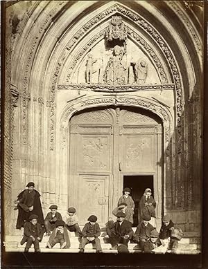 Spain Burgos San Nicolas Church Door Children Group Old Photo 1880