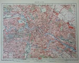 Orig. kolorierter Holzstich: Berlin - Berlin. Karte im Maßstab 1 : 35.500. Brockhaus Konversation...