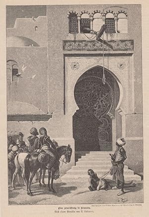 Bild des Verkufers fr Orig. Holzstich: Eine Hinrichtung in Granada. Nach einem Gemlde von T. Lybaert. Franz Hanfstaengl in Mnchen. zum Verkauf von Allguer Online Antiquariat