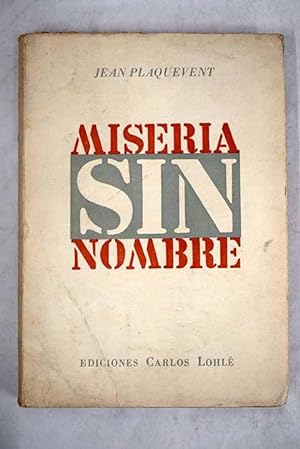 Seller image for Miseria sin nombre for sale by Alcan Libros