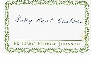 Immagine del venditore per SIGNATURE OF SALLY KENT GORTON, ARTIST ROCKWELL KENT'S WIDOW, ON PRESSMAN FRIDOLF JOHNSON'S BOOK LABEL. venduto da Blue Mountain Books & Manuscripts, Ltd.