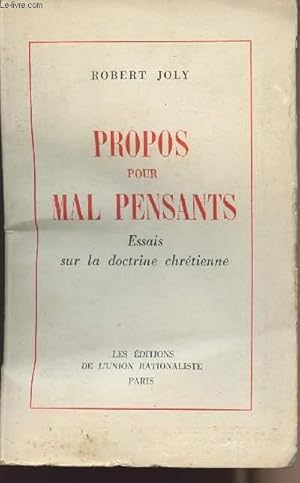 Bild des Verkufers fr Propos pour mal pensants - Essais sur la doctrine chrtienne zum Verkauf von Le-Livre