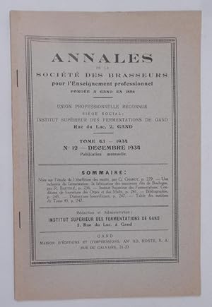 Imagen del vendedor de Annales de la Societe Des Brasseurs . Tome 43 - 1934 - No 12 - Decembre 1934 a la venta por Kuenzig Books ( ABAA / ILAB )