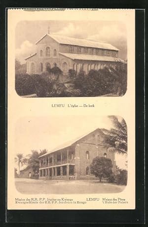 Ansichtskarte Lemfu, L`église, Maison des Pères, Mission des R.R.P.P. Jésuites au Kwango