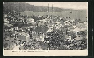 Postcard St. Thomas, Reformed Church in centre