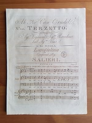 Immagine del venditore per Ah No Cosi Crudel. Terzetto as sung by Signor Viganoni, Signora Rovedino and Signora Vinci in the Opera Langiolina. venduto da Flix ALBA MALZIEU