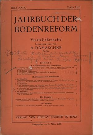 Seller image for Jahrbuch der Bodenreform : Vierteljahreshefte; Band 29, 1. Heft (1933) / Darin u.a.: W. Mensching : Die Bodenreform und der Weltfriede for sale by Schrmann und Kiewning GbR