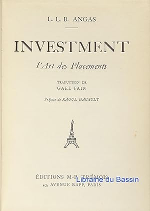 Image du vendeur pour Investment L'Art des Placements mis en vente par Librairie du Bassin